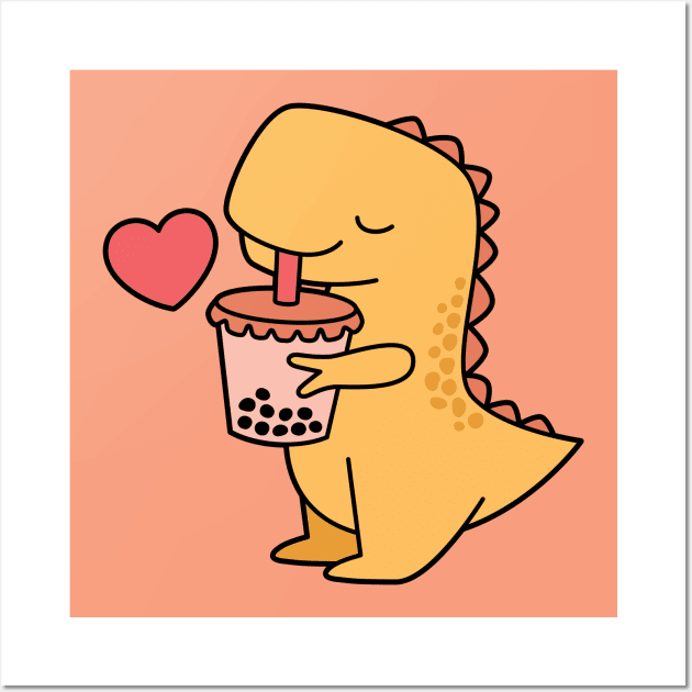 Boba Tea Rex - Cute Bubble Tea Dinosaur Wall Art by BobaTeaMe